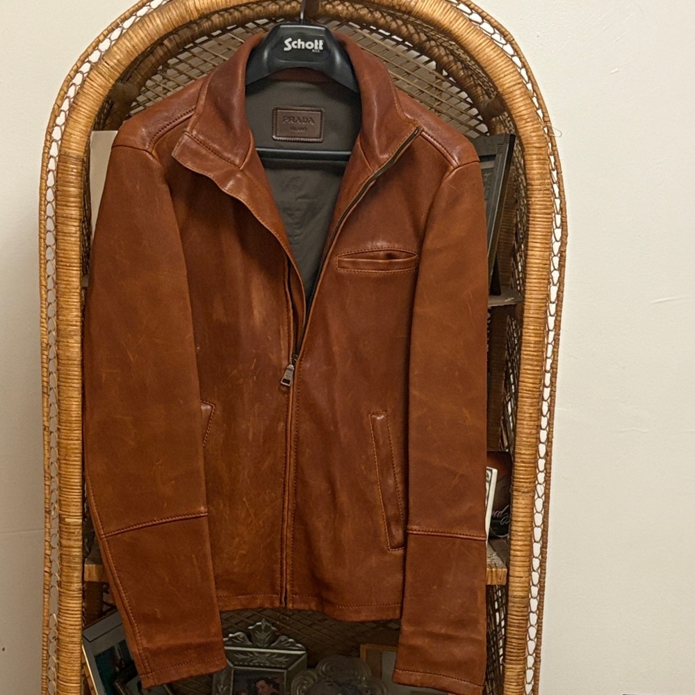 Prada Brown Leather Jacket for Men Size 48